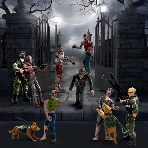 Army Men Action Figures VS Zombie Toys Action Figure Playset (20 Pcs) | Including 6 Detachable Army Men 6 Weapons 6 Zombie Figures 2 Military Dog Birthday Halloween Xmas Gift for Boys Kids - color: Green