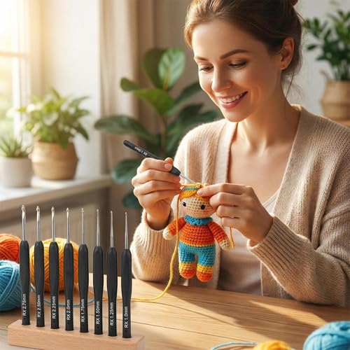 Crochet Hook Fine Gauge Single Piece with Soft Black Grip Handle, Smooth Aluminum Tip for Detailed Yarn Work, Comfortable Control for Amigurumi Lace and Small Projects