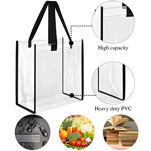 Paterr 30 Pcs Clear Tote Bag Stadium Approved Bulk 10 x 10 x 4 inch Plastic Tote Gifts Bags with Handle for Women Sports Gym (Black) - color: Black