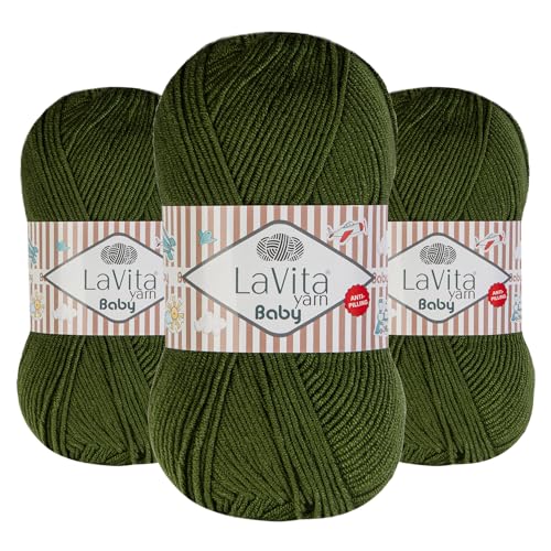 LaVita Baby Premium Anti-Pill Acrylic Yarn - 820 Yards, 3 x 3.5 oz - Warm, Airy Fiber with Silky Texture - Oeko-TEX Certified, Durable, Lightweight, Long-Lasting, Solid Pastel Colors - 3 Skeins Pack - color: Baby_8136