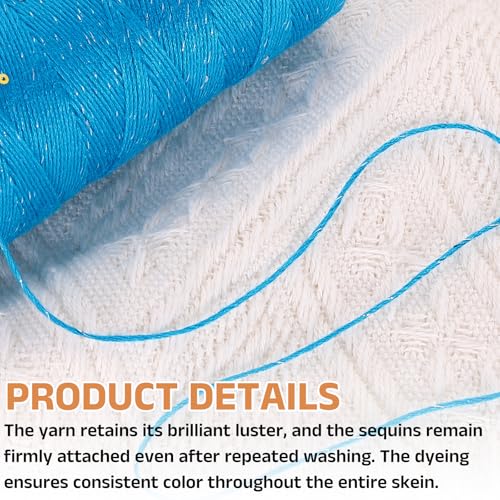 uxcell Cotton Silk Yarn Mercerized Cotton Silk Blend Sparkly Yarn with Sequins, 6-Ply Metallic Knitting and Crochet Thread for Hand Knitting Crocheting DIY Craft, 50g (Lake Blue) - color: Lake Blue