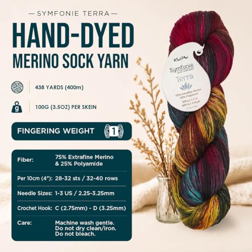 KnitPro Symfonie Fingering Weight Merino Wool Yarn 100g, Harvest Vine | 75% Extrafine Merino & 25% Polyamide, 438yds, OEKO-TEX Certified, Superwash, Colorfast, #1 Yarn Skein for Knitting & Crochet - color: Harvest Vine