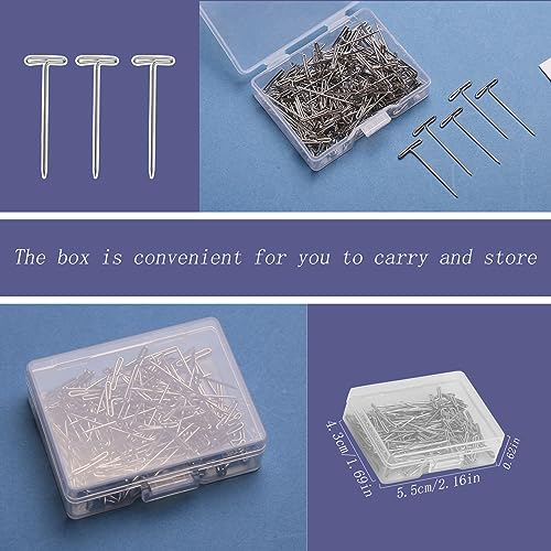 QMNNMA T Pins, 100 Pack 1 inch T Push Pins for Blocking Crochet with Box | T Pins for Sewing, Wig Pins Stainless Steel Push Pin Kit for Mannequin Head, Sewing, Crocheting and Modelling - size: 1 Inch