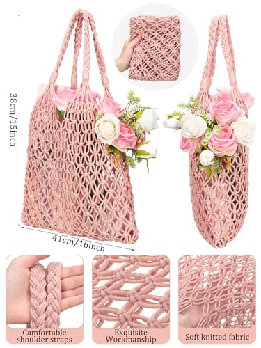 Aliceset 6 Pcs Bachelorette Beach Bags Macrame Tote Bags Crochet Beach Bag for Women Bridesmaid Travel Gifts - color: Pink, style: Classic