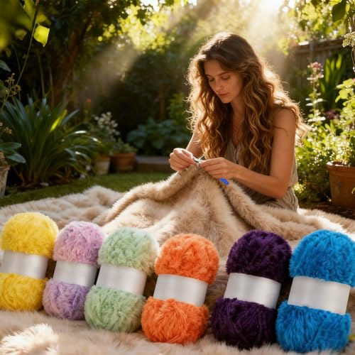 3 Skeins Faux Fur Yarn Soft Fluffy for Crocheting,Chunky Fuzzy Eyelash Yarn for Crochet Hats, Scarves, Bags, Cushions(Pink) - color: Pink
