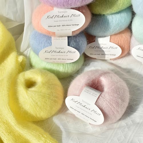 Kid-Silk Mohair Yarn, Lace Weight, 4 Balls 100g, 1420 yds | Yarnique Fine Lace Yarn | Smooth Knitting & Crochet | Light Fabric (14 Sky Blue) - color: 14 Sky Blue