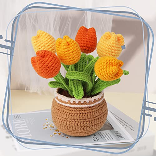 kgxulr Crochet Kit, Yellow Tulips Knitting Kit, Crochet Kit for Beginners | Crochet Kit for Beginners, Crochet Flower Kit, Beginner Crochet Kit for Adults with Step-by-Step Video Tutorials - color: Yellow Tulips