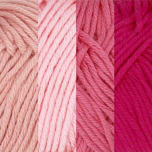 JubileeYarn Bamboo Cotton Sport Yarn - 50g/Skein - Shades of Pink - 4 Skeins - color: Shades of Pink, size: 4 Skeins