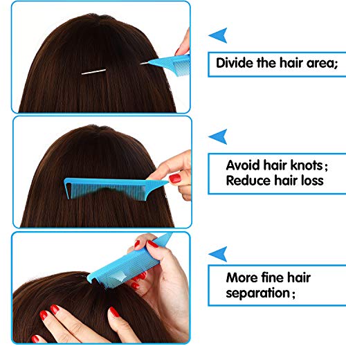 Patelai 30 Pcs Rat Tail Parting Combs Fine Tooth Bulk,Blue | Carbon Fiber Heat Resistant, Steel Pin Pintail for Sectioning Parting Braiding, Teasing Detangling Tools for Stylists Salon - color: Blue