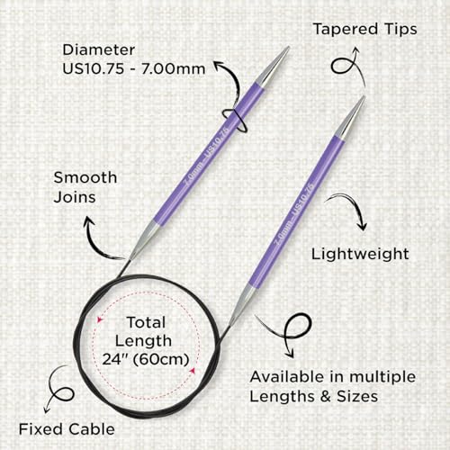 KnitPro Zing Fixed Circular Needles 40" (100cm) | US Size 10.75 (7mm) - size: US 10.75 (7mm)