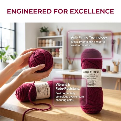 Premium Wool Blend Yarn – 3 Skeins (300g Total), 85% Wool 15% Polyester, for Crocheting&Knitting, Soft Skin-Friendly, Ideal for Scarves, Hats, Blankets & DIY Crafts (12#Magenta) - color: 12#Magenta