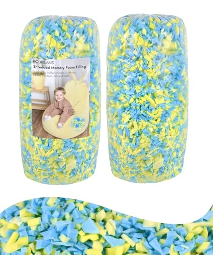 12LBS Bean Bag Filler – Shredded Memory Foam Refill | with Cooling Gel, Soft & High Resilience Foam Filling for Bean Bag Chair, Couch Cushion, Pillow, Dog Bed & DIY Crafts - color: Blue and Yellow, size: 12 LBS