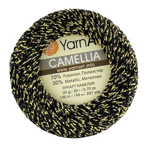 Yarnart Camellia Metallic Shimmer Fine Yarn - 70% Polyester, 30% Metallic, 192m, 20g, Crochet Thread, Lace, Embroidery, Jewelry Making, and Decorative Craft Yarn, 1.25mm (Midnight Gold, 20g Skein) - color: Midnight Gold, size: 20g Skein