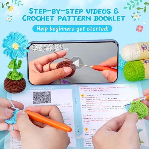 Crochetta Crochet Kit for Beginners, Crochet Starter Kits for Adults | Crochet Kit for Beginners, Crochet Starter Kits for Adults, Step-by-Step Video, DIY Crochet Animal Kits Knitting Supplies - color: 2daisy