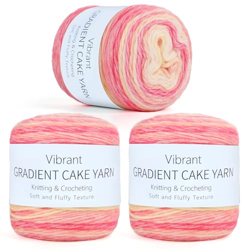 Aeelike Cake Yarn for Crocheting, Soft Ombre Crochet Yarn, Pink Yellow | 3 PCS #3 Light weight 100g(3.52oz) 245m( 267yards), 60% Cotton Blend Gradient Yarn for Blanket Scarves DIY Crafts, Ideal Gift - color: Pink Yellow Gradient, size: 3 pcs