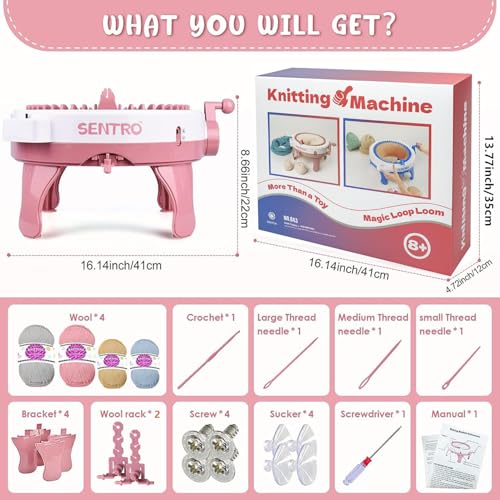 SENTRO Knitting Machine 48 Needles, Smart Circular Knitting Machine, Double Knitting Loom Machine for Adults Beginners,DIY Knitting Board Rotating Machine for Hat, Scarves, Socks - color: 48Pink
