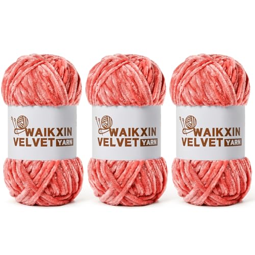 3 Pack Chunky Chenille Yarn for Crocheting, Baby Yarn for Crocheting Soft, Plush Velvet Yarns, 300g (262.4 yds) Fluffy Yarn for Crochet Amigurumi (3 Cameo Brown) - color: 3 Cameo Brown