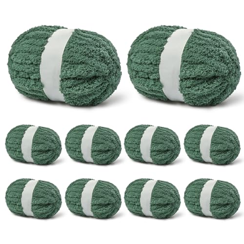 10 Pack Smoky Green Fuzzy Chunky Yarn for Hand Knitting, Bulky Thick Fluffy Chenille Yarn for Crocheting, 260yds/70.5oz Jumbo Crochet Yarns, Soft Chunky Knit Blanket Yarn for Crochet - color: 10 Smoky Green
