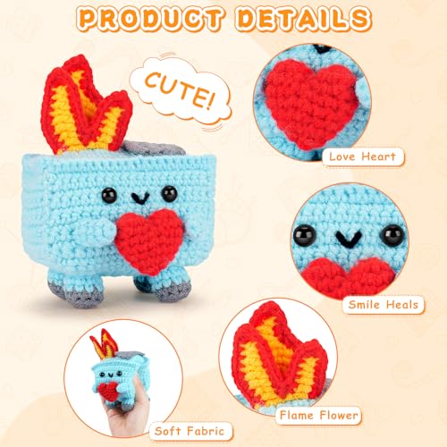 Crochet Kit for Beginners, 4PCS Dumpster Fire Crochet Starter Kit | Emotional Positive Support Beginner Crochet Kits for Adults Kid, w/ Step-by-Step Video Tutorials, Crochet Gifts - color: Blue Pink Purple Green