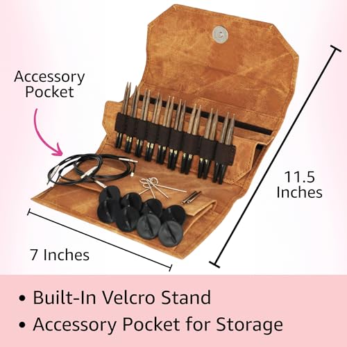 Lykke Umber 3.5-inch Interchangeable Circular Knitting Needle Set | Standard US 3, 4, 5, 6, 7, 8, 9, 10, 10.5 Umber Case, Birchwood Semi-Sharp Tips, Smooth Joins, Swivel Cables, Project Bag - color: Umber-with-Umber-Case