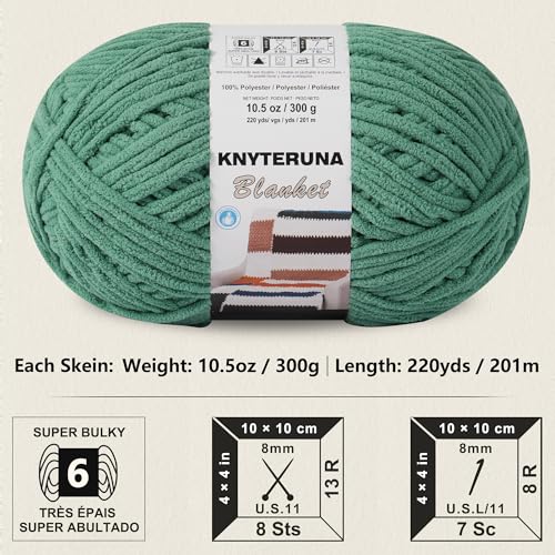 #6 Super Bulky Blanket Yarn for Crocheting - 4 Skeins(Each 10.5oz/300g, 220yds/201m), Chunky Chenille Thick Plush Big Soft Yarn for Crocheting Knitting Blankets, Misty Jungle Green - color: Misty Jungle Green