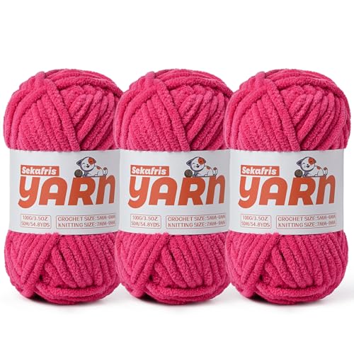 Soft Chunky Chenille Yarn for Crocheting-(300g/10.58oz) Bulky Knitting Crochet Yarn for Blankets-(150m/164yds) Fluffy Velvet Baby Yarn for Amigurumi&Crafts.(3 Rose) - color: 3 Rose