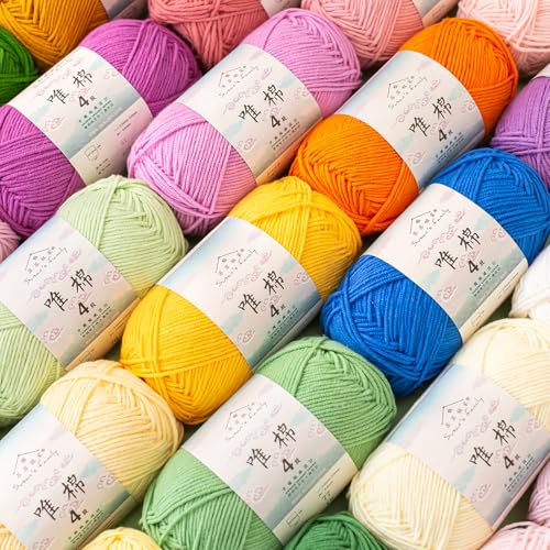 Susan's Family Combed Cotton 4 ply Yarn 5x50g-5Packs-44#Blue Ashes | 5skein pack balance 60cotton40acrylic blend Fingering Yarn Soft breathable durable crochet and knit baby blanket cardigan toy - color: 44#Blue Ashes