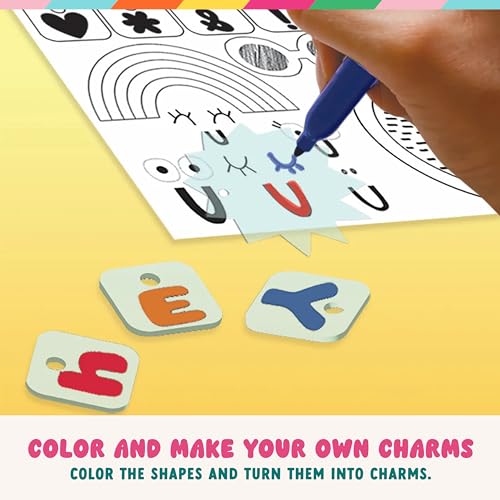 Bright Stripes Shrinkadoo Jewelry Making Kit for Kids and Teens, Ages 8+ | Includes 90 precut shrink plastic pieces, markers, chains plus findings, a fun creative accessory gift idea suited to girls - color: Multicolor, style: Jewelry Making Kit