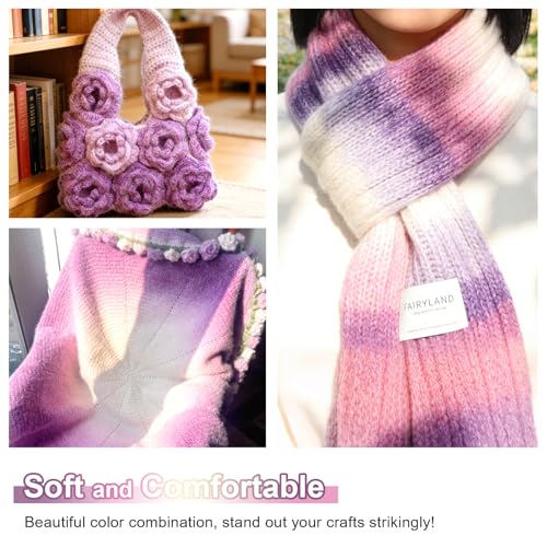Aeelike Cake Yarn for Crocheting, Soft Ombre Crochet Yarn, Purple | 6 PCS #3 Light weight 100g(3.52oz) 245m( 267yards), 60% Cotton Blend Gradient Yarn for Blanket Scarves DIY Crafts, Ideal Gift - color: Purple Gradient, size: 6 pcs