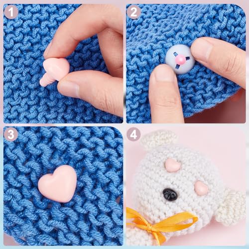 AHANDMAKER 120Pcs Heart Safety Noses Crochet Stuffed Animals Nose Crochet Noses with Washers Animal Crochet Noses 7mm to 20mm for Puppet Plush Craft Accessories