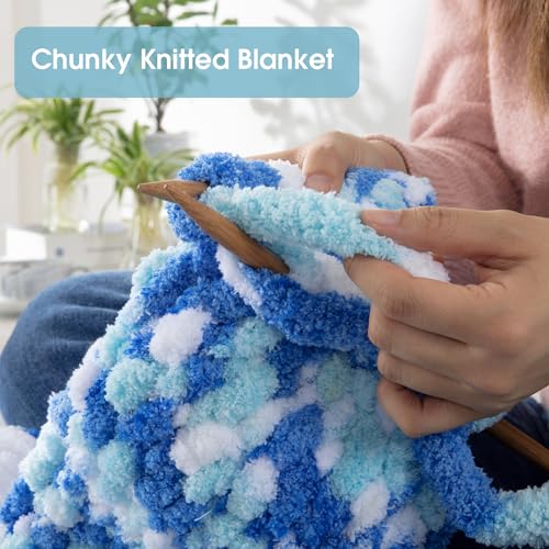MABOZOO Tie Dye Chunky Yarn for Crocheting & Knitting, 8 Pack - Soft Plush Blue Fluffy Jumbo Chenille Yarn,Giant Thick Fuzzy Bulky(26 yds, 8 oz Each Skein) - color: Sky Blue,Dark Blue,White