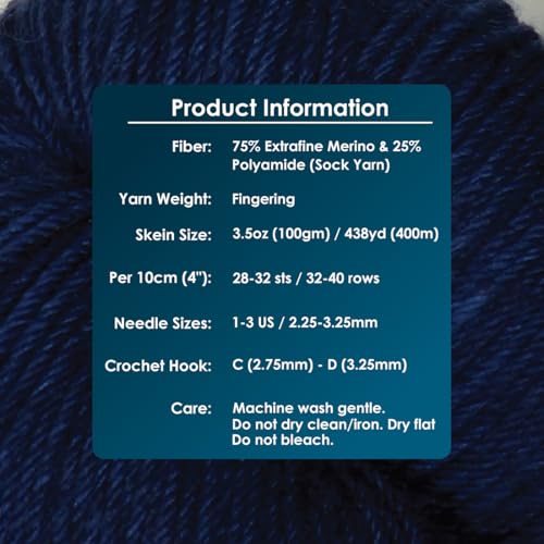 KnitPro Symfonie Fingering Weight Merino Wool Yarn 100g, Delhi Blue | 75% Extrafine Merino & 25% Polyamide, 438yds, OEKO-TEX Certified, Superwash, Colorfast, #1 Yarn Skein for Knitting & Crochet - color: Delhi Blue