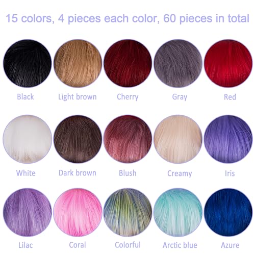 SIQUK 60 Pcs Faux Fur Pom Pom for Hats Fluffy Fox Pom Pom with Elastic Loop | Pom Pom Balls for Knitting Hats Beanies Scarves Gloves Keychains Bags（15 Colors, 4 Pcs/Color） - color: Bright Color
