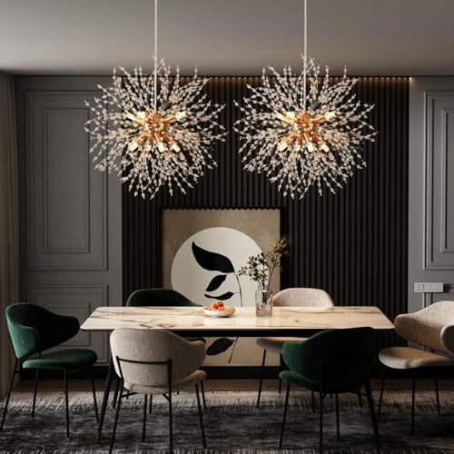 Plug in Crystal Chandeliers Firework, Dandelion Chandelier Modern, Gold Sputnik Pendant Light, 8 Light Hanging Ceiling Light Fixture G9 Socket for Dining Room Kitchen Bedroom Foyer Hallway Entryway - color: Gold