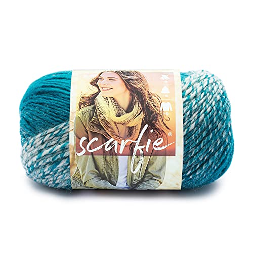 (1 Skein) Lion Brand Yarn Scarfie Bulky Yarn, Cream/Teal | Bulky Acrylic Wool Blend Knit & Crochet Fiber for Self-Striping Scarves, Colorful Cardigans, Chunky Blankets, Hats - color: Cream/Teal, size: 1 Pack