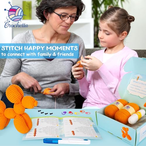 Crochetta Crochet Kit for Beginners, Crochet Kit w Step-by-Step Video Tutorials, Crochet Starter Kit Learn to Crochet Kits for Adults Kids Beginners, Vibrant Orange Balloon Dog (40%+ Yarn Content) - color: CrochetBalloonDog