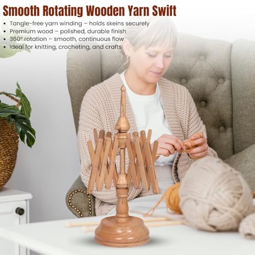 Handcrafted Jumbo Rosewood Yarn Winder & Swift Set – Large Capacity Wooden Ball Winder for Knitting & Crocheting, Heavy Duty Tabletop Yarn Swift and Ball Winder - color: Beechwood Swift