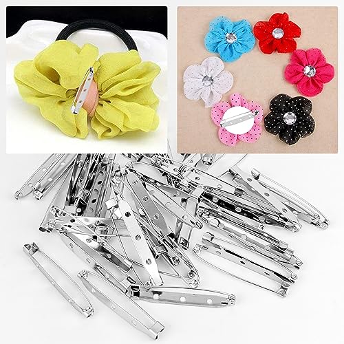 50 Pcs Silver Bar Pins, Safety Pins - Secure Back Clasp - Reliable Brooch Pins for Various Uses Locking Pins Backs Safety Clasp Brooch (45MM, Silver) - size: 45MM