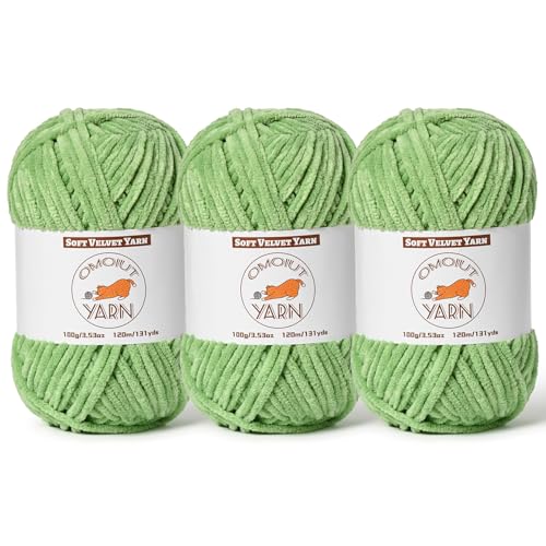 3 Pack Avocado Green Fluffy Velvet Yarn for Crocheting,Chunky Chenille Baby Blanket Yarn for Crocheting,Soft Fuzzy Puzzle Yarn for Knitting,(100g/3.53oz Each) Bulky Thick Amigurumi Crochet Yarns - color: 3 Avocado Green