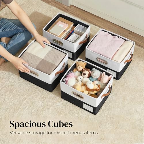 PRANDOM Storage Bins with Lids [3-Pack] Linen Fabric Foldable Storage Boxes Organizer Containers Baskets Cube with Cover for Bedroom Closet Office Black & White（11.4X8.6X6.7 - color: Black & White, size: S(3-Pack)