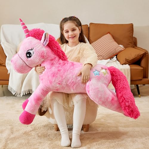 IKASA 43" Giant Unicorn Stuffed Animal,Zipper-Free Plush Toy,Full Stuffing | Extra Plump Full Body Filling, Child-Safe One-Piece Design, Cute Hugging Pillow Gift for Kids, Girls & Adults - color: Pink