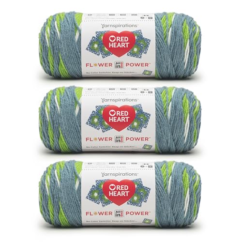 Red Heart All in One Flower Power Crochet Yarn, Come On Clover, 3-Pack | #4 Medium Worsted Weight 100% Acrylic Striping Yarn for Crochet and Knitting, Up to 12 Flower Motifs, 440 yards, 250g/8.8oz - color: Come On Clover