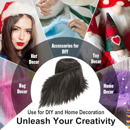 Dark Grey 2x60Inch Faux Fur Shaggy Plush Faux Fur, Fabric Precut Strips Fluffy Fuzzy Faux Fur, Craft Beard Hair, Beard Miniature Dolls Rugs Mats Gift, Winter Halloween Christmas Costume Party Decor - color: Dark Grey
