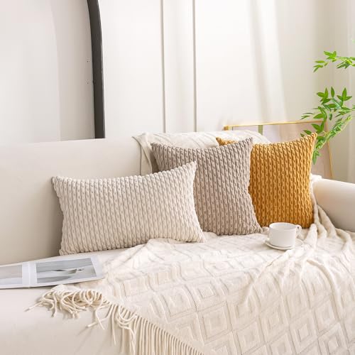 Set of 4 Beige Brown Coffee Decorative Throw Pillow Covers 24x24 Inch Corduroy Pillow Covers for Bed Couch Sofa Living Room Soft Square Cushion Cases - color: Beige Brown Coffee, size: 24" x 24" (Pack of 4)