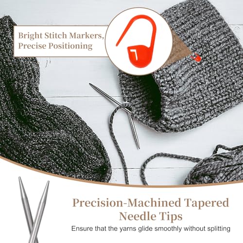 HARFINGTON Circular Knitting Needle Set US Size 8 (5mm) 31.5" Long Stainless Steel Round Knitting Needles with Large-Eye Blunt Needles Stitch Markers for Sock Sweater Gloves, White - color: White, size: 5mm/31.5"
