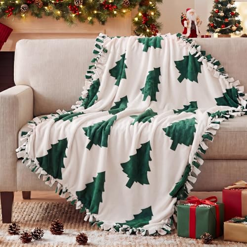 Chumia 2 Pcs/1 Set Christmas No Sew Fleece Blanket Craft Kit 57 x 57 Inch Christmas Tree Tie Blankets Throw DIY Making Blanket Gift for Xmas Winter Holiday Party Favors Home Bed Couch Decoration - style: Christmas Tree