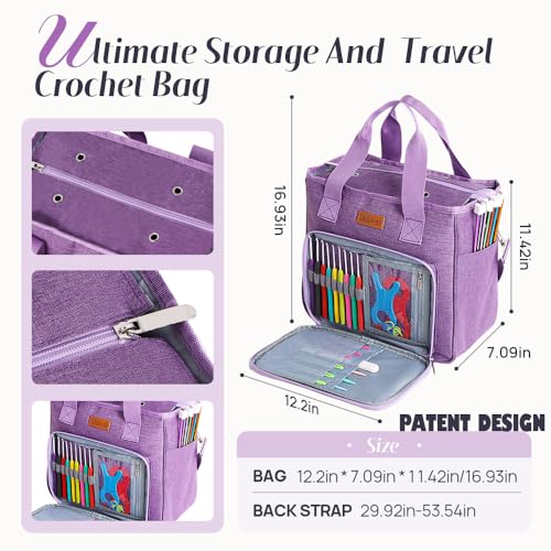 Lewhoo Crochet Kits for Beginner Adults, All Inclusive Crochet Set | with 9 Size Crochet Hooks, Afghan Crochet Needles 2.0-6.0mm, 1136 Yards Yarn Skeins Balls,Knitting Kits Storage Organizer - color: Purple