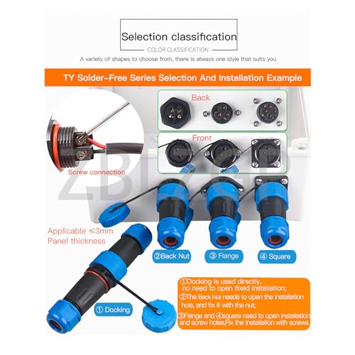 Solder-Free Screw Connection IP68 Panel Mount TY16 3 Pin 10A Male Female Power Plug Circular Waterproof Back Nut Reverse Mount Connector - color: Back Nut Reverse Mount, size: 3 Pin 10A