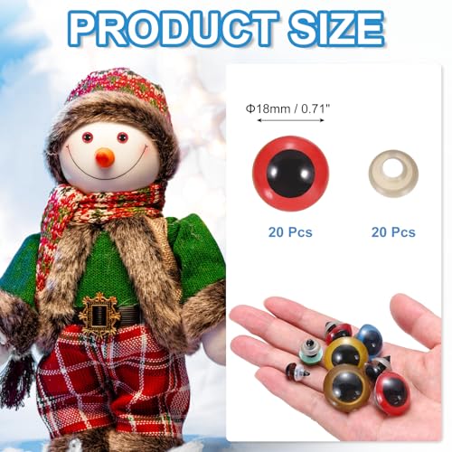 PATIKIL 18mm Safety Eyes, 20Pcs Realistic Doll Crocheting Safety Eyes with Washers for Decor Crochet Accessories Dolls Craft Halloween, Red - color: Red, size: 18mm