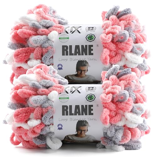 Loop Yarn for Finger Knitting Soft - Chunky Yarn for Hand Knitting - 2 Pack of 180 G/6.4 Oz - #7 Jumbo - 18 Yards - Chenille Blanket Yarn for Crocheting Blankets (2, Pink - White - Gray) - color: Pink - White - Gray